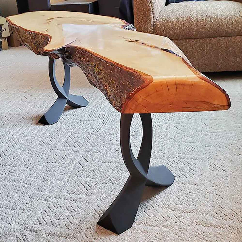 Metal Bench Legs, DIY Steel Furniture, Coffee Table Base in✔️unique Flowyline Design for epoxy live edge top Black curved shape bench modern kitchen desk dining wishbone 16 inch hairpin wooden wrought iron coffee bar industrial round counter height mid century square replacement console side Wayfair Amazon ikea Lowes